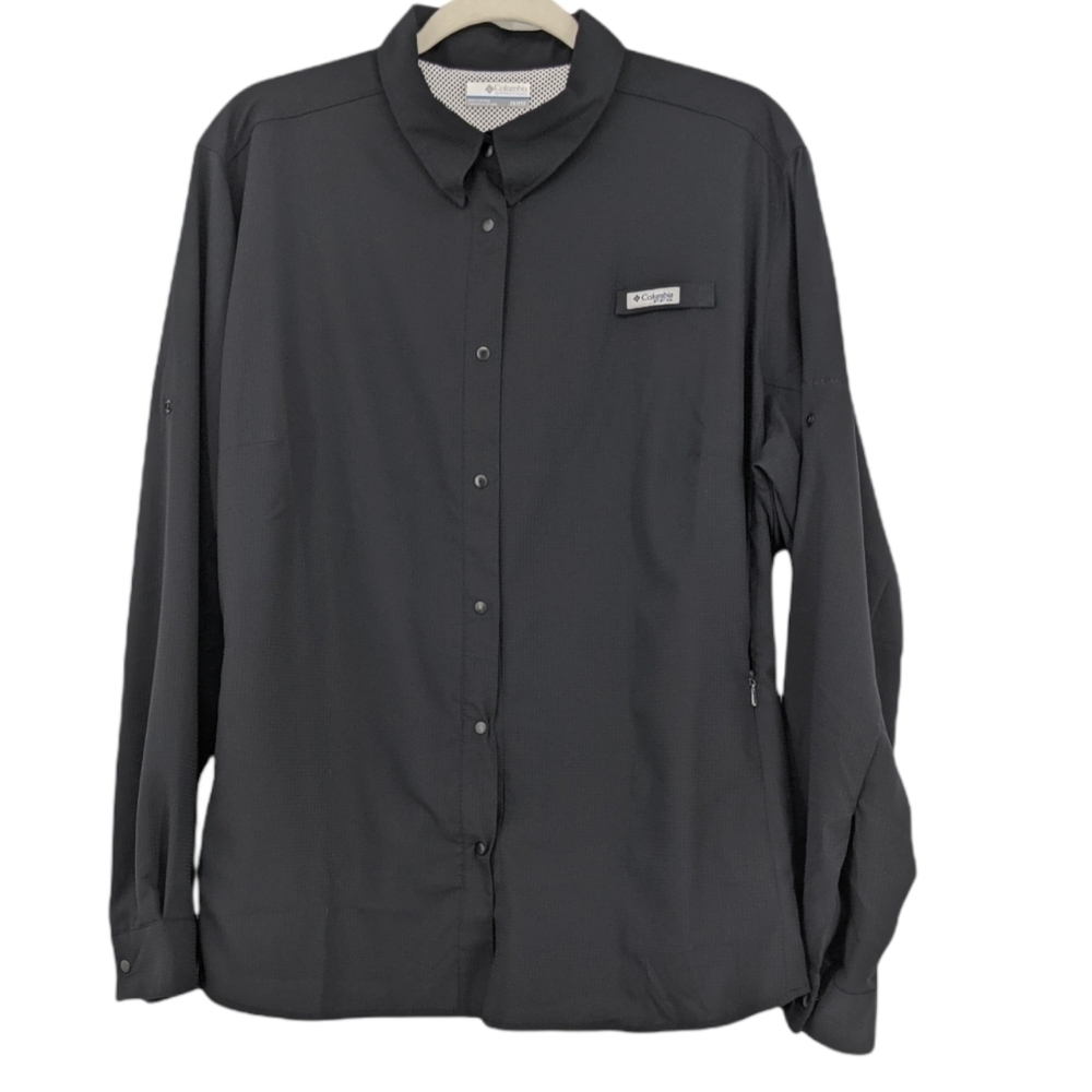 Columbia PFG Fishing Shirt Omni Shade Vented Snap Button Black Outdoor Hiking 2X